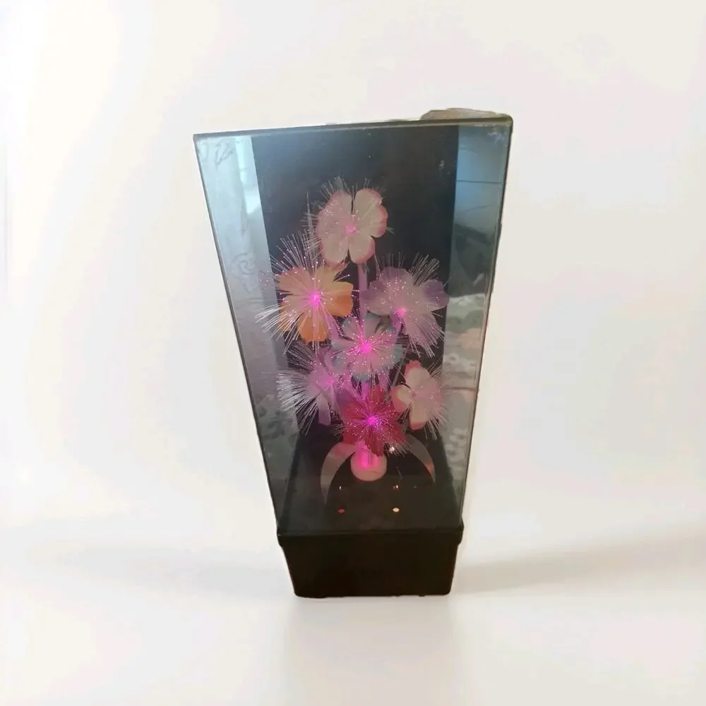 Vintage Fiber Optic Flower Light Lamp with Built-in Music Box Changes Colors